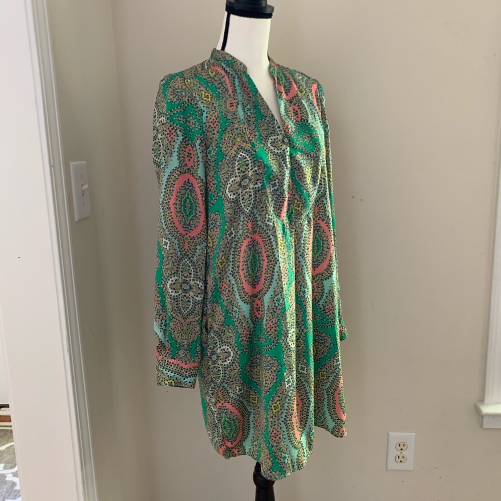 CUTE ZARA Paisley Printed Green Silky Dress a Sz S